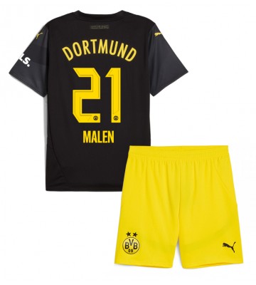 Borussia Dortmund Donyell Malen #21 Borta Kläder Barn 2024-25 Kortärmad (+ Korta byxor)